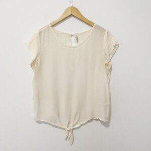 Joie White Semi Sheer Short Sleeve Blouse Size Large